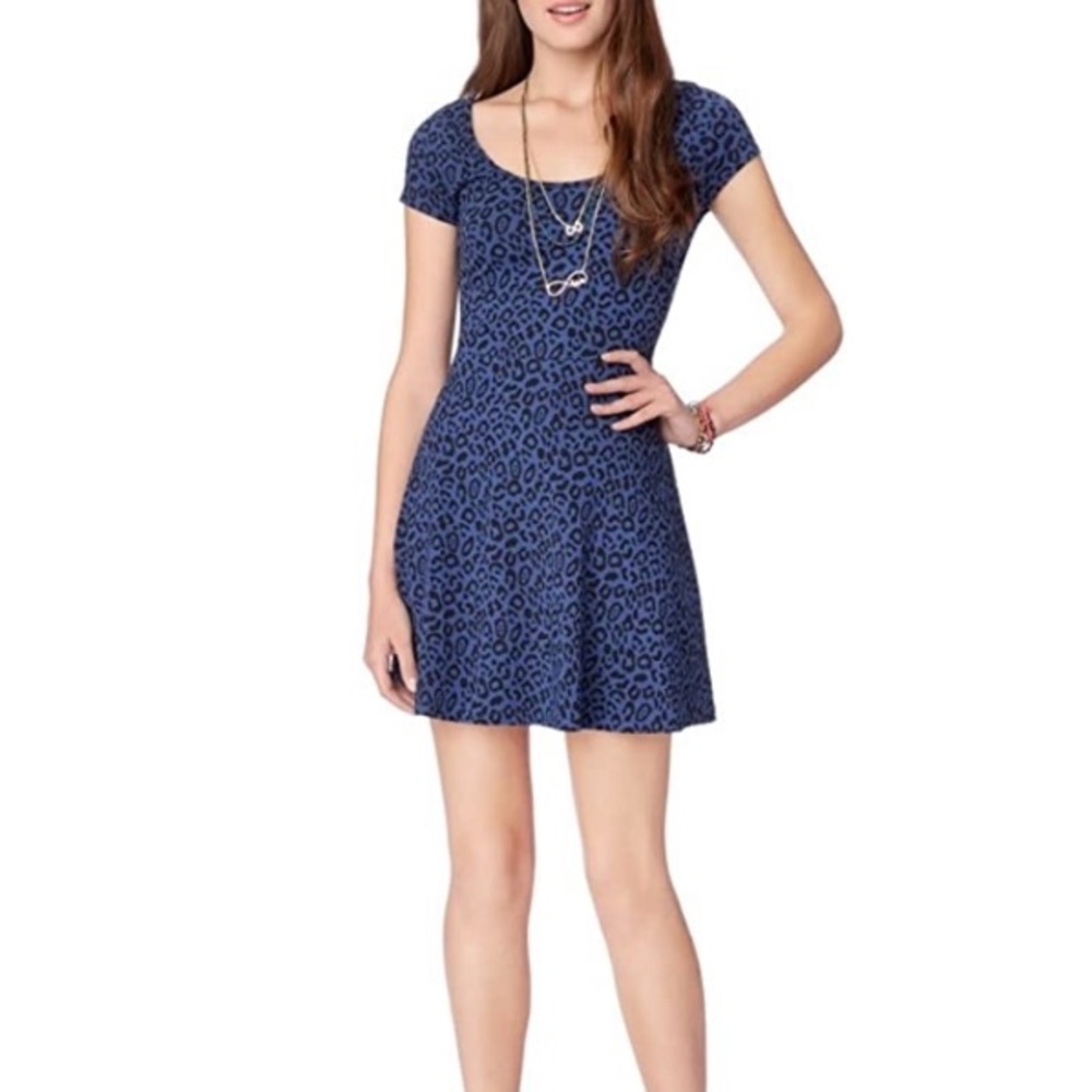 Blue Leopard Print Short Sleeve Dress